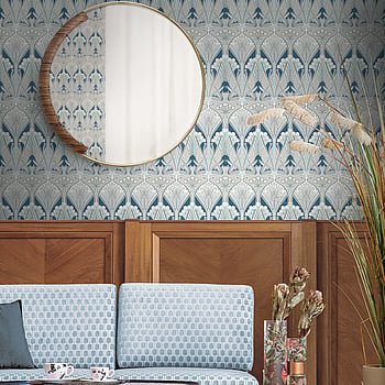 Galerie Wallcoverings Product Code ET12414 - Arts and Crafts Wallpaper Collection - Aegean Blue & Dewdrop Colours -  